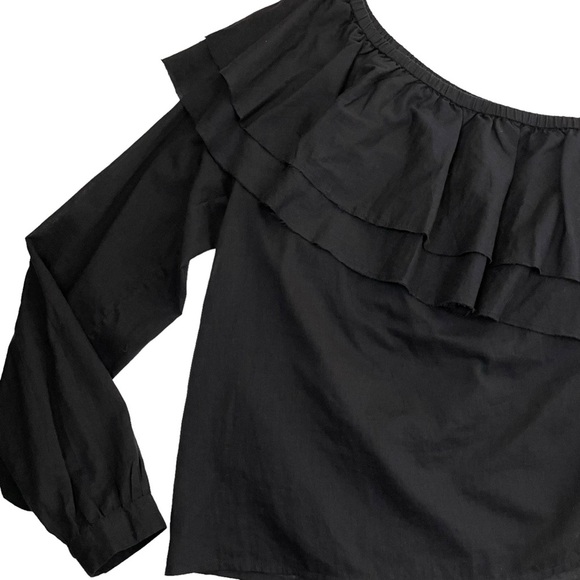 Chan Luu Lexington One Shoulder Ruffle Top Black - Picture 4 of 11
